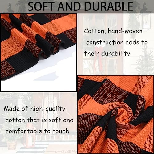 Orange and Black Plaid Rug, 4' x 6' Fall Outdoor Front Door Decor Mat, Cotton Washable Hand-Woven Rug for Layered Doormat, Autumn Halloween Thanksgiving Carpet for Porch, Entryway - Image 4