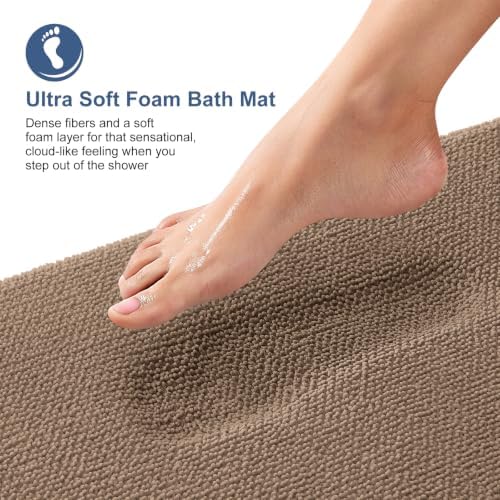 OLANLY Memory Foam Bathroom Runner Rugs 47x20, Absorbent Long Mat, Mocha - Image 2