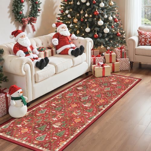 Madane Christmas Kitchen Runner Rug 2x5, Washable Red Hallway Rugs Non-Slip - Image 3