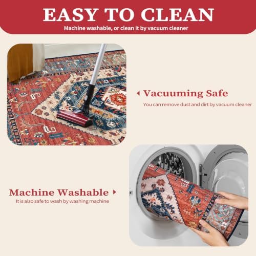 SERISSA 10x14 Washable Non Slip Boho Area Rug for Living Room，Rust - Image 3
