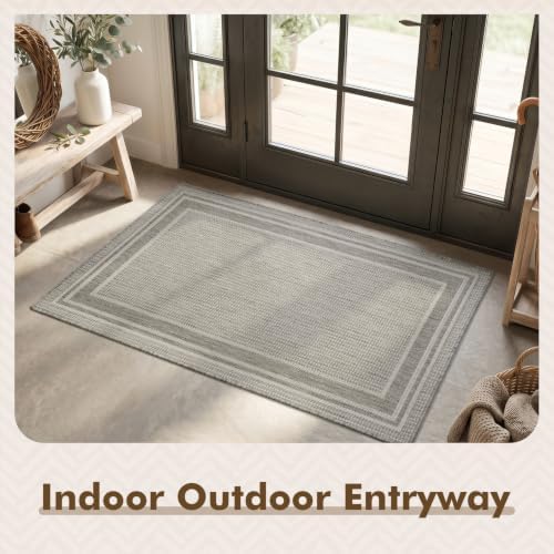 MontVoo-3x5 Outdoor Rug Porch Entryway Rug-Polypropylene Indoor Outdoor Rugs for Entryway Kitchen Balcony Patio, Textured Weave, Durable, Fade-Resistant, Non-Shedding, Modern Neutral Grey - Image 3