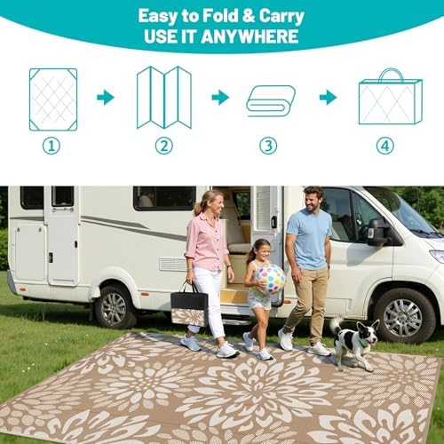 HEBE Waterproof Outdoor Rug 8'x10', Floral Reversible Plastic Patio Rug - Image 5