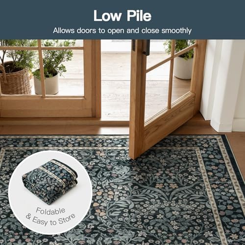 Lofus Black Boho Floral Rug 6x9, Washable Large Living Room Area Rugs - Image 6