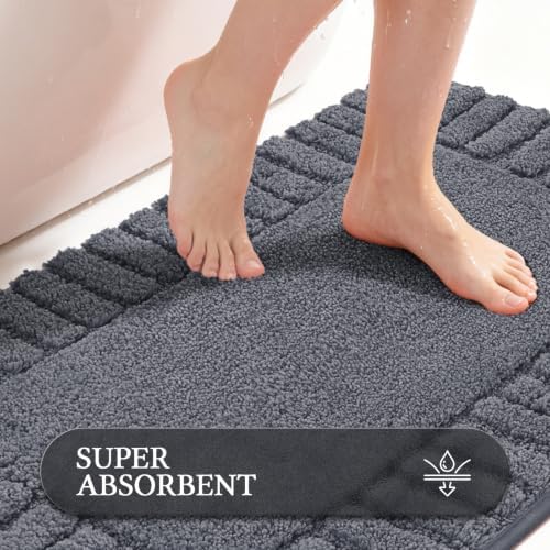 Pauwer Bathroom Rugs Sets 2 Piece, Non Slip Plush Bath Mats, Dark Grey - Image 4