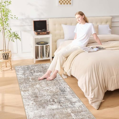 UERMEI 3x12 Washable Runner Rug for Hallway, Non Slip Low Pile Kitchen Carpet, Neutral Modern Abstract Indoor Floor Mat for Entryway Laundry, Kid & Pet Safe High Traffic Area, Brown/Grey/Red - Image 4