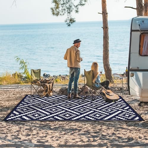 GENIMO Outdoor Rug, Waterproof Plastic Rugs for Patio, 6'x9' Navy Blue - Image 2