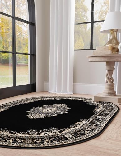 Unique Loom Reza Collection Area Rug - Washington (5' 3" x 8' Oval Black/Gray) - Image 4