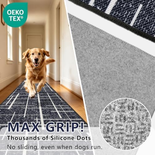 Modern Stripe Hallway Runner Rug Non Slip, Washable 2x10 Runner Rug, Woven Thin Low Pile Carpet Runners for Hallway 10ft Entryway, Kitchen, Walkway -Midnight Black - Image 4