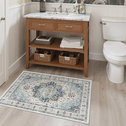 Madane Washable Area Rug 2x3 Small Entryway Rugs Non-Slip, Blue - Image 4