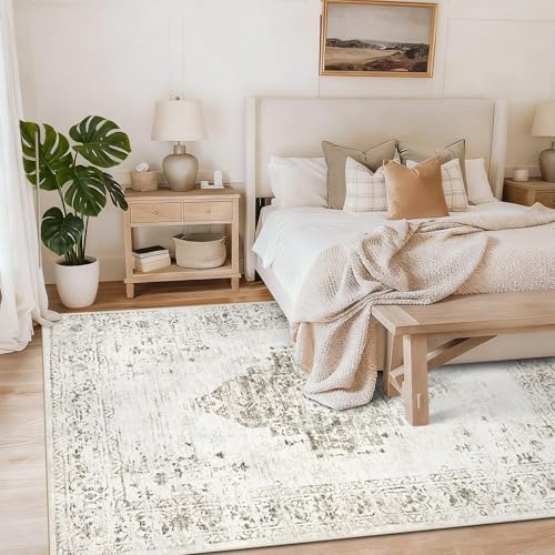 6x9 Area Rugs for Living Room: Washable Vintage Large Retro Rug Soft Non-Slip Indoor Low Pile Carpet for Bedroom Dining Room Nursery Office (Taupe, 6'x9') - Image 6