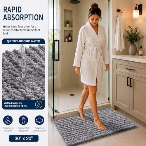 Yimobra Bathroom Rug Set 3 Piece, Super Water Absorbent Bath Mat Set, Grey - Image 3