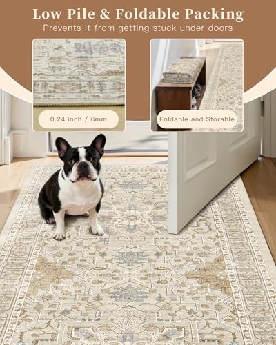Madane 4x12 Wide Hallway Runner Rug Washable for Living Room, Beige/Blue - Image 6