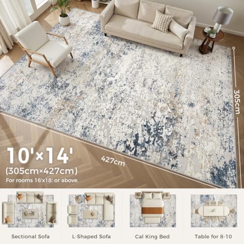 DMOYEST Area Rug Living Room Rugs 10x14 Washable Abstract Beige Blue Carpet - Image 2