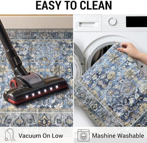 KUTA Vintage Washable Wide Runners for Hallways 3x7 Blue Grey Beige - Image 5