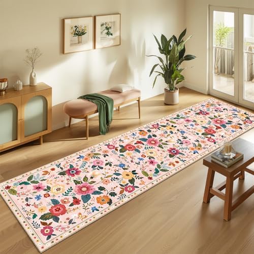 Floral Washable 2x8 Area Rugs Runner Entryway Hallway Pink - Image 2