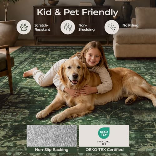 9x12 Area Rug for Living Room, Large Green Rugs Washable Non-Slip - Image 4