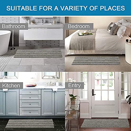 H.VERSAILTEX Bathroom Rugs Bath Rug Set 2 Piece Bathroom Contour Rug Toilet Mat Sets Non Slip Contour Bath Rug Ultra Thick Water Absorbent Striped Bath Mats Washable(47" x 17" Plus 20" x 20" U, Dove) - Image 6