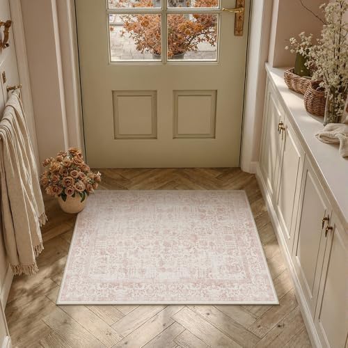 PureCozy Pink Entryway Area Rug 2x3 Vintage Floral by PureCozy
