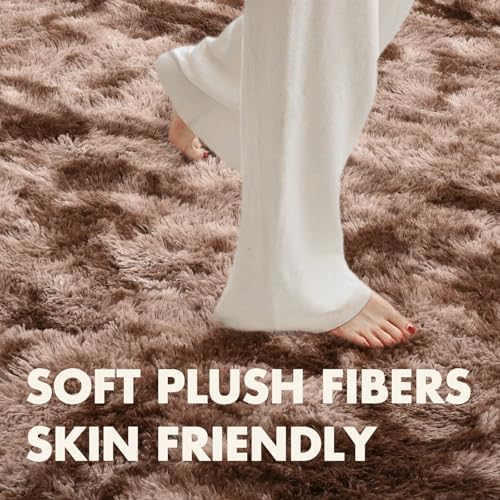 4x6 Ft Shag Brown Area Rug for Bedroom Living Room, Tie-Dyed Ultra Soft Fluffy Furry Rugs for Indoor Floor, Aesthetic Carpet for Kids Home Decor (Coffee) - Image 5