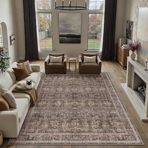 HUGEAR Red Brown 8x10 Washable Area Rugs for Living Room by HUGEAR