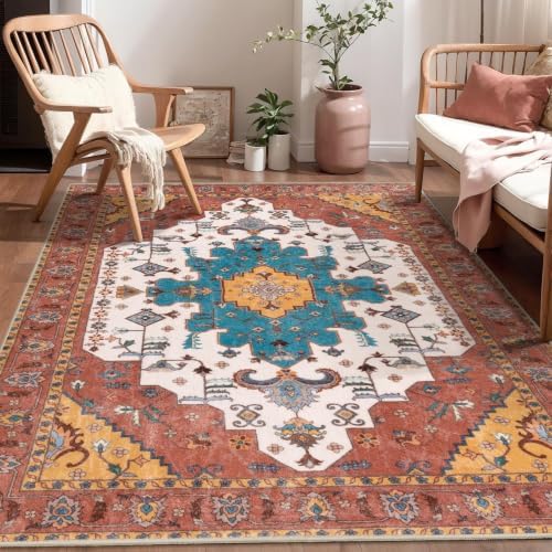 SERISSA 4x6 Washable Non Slip Boho Area Rug for Bedroom，Orange - Image 5