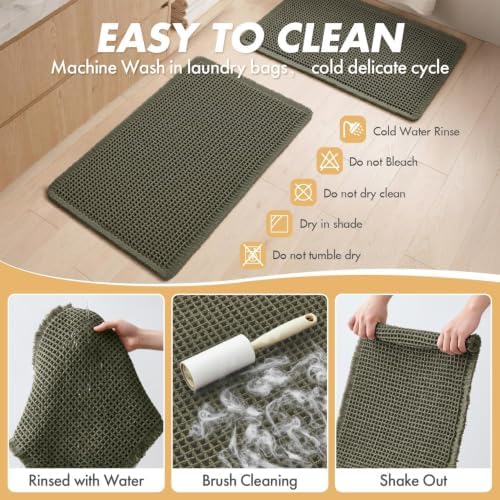 MIULEE Set of 2 Waffle Bathroom Rugs Boho Bath Mat Green 17"x24"+18"x30" - Image 6