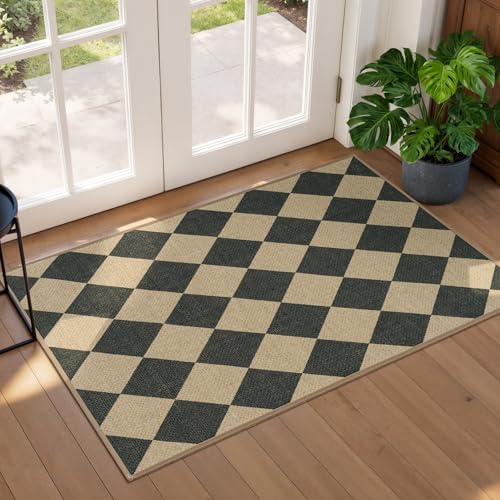 Lessymo Checkered Easy Jute Entryway Rug, 2x3 Washable Non Slip Door Mat by Lessymo
