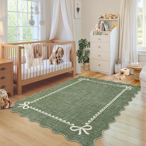 GarveeHome Scalloped Bow Rug 5x7 Washable Green Rug for Bedroom Living Room - Image 3