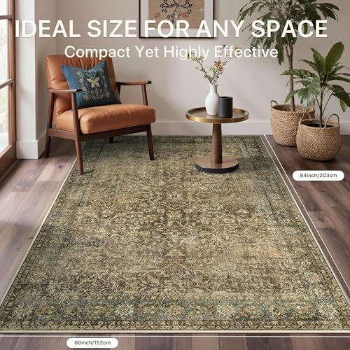 Bavni 2'6" x 10' Kitchen Runner Rug, Washable Non Slip, Brown Olive - Image 5