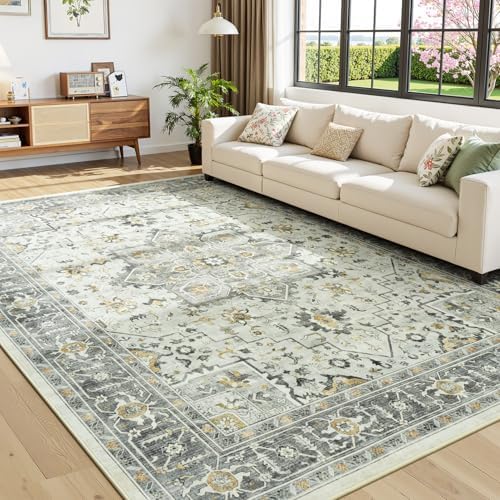 9x12 Area Rugs for Living Room Bedroom, Vintage Washable Rug Taupe - Image 5