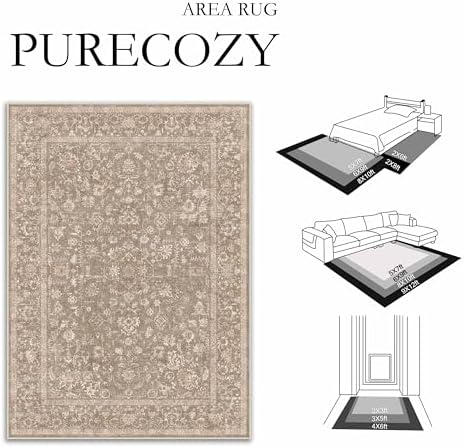 PureCozy 4x6 Deep Brown Area Rug Washable Non Slip Vintage Carpet - Image 6