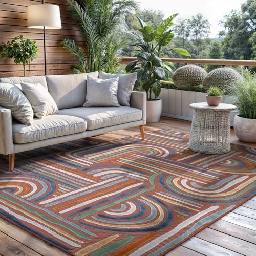 CAMILSON Indoor Outdoor Rug, Orange 5x7 Geometric Arch Striped Area Rugs for Patio and Home Areas, Easy-Cleaning Non-Shedding Living Room, Garden and Deck Washable Outside Carpet (5 x 7) by CAMILSONIndoorOutdoorAreaRugs