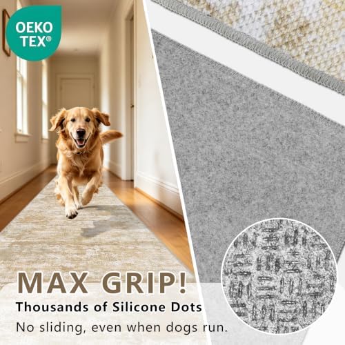 Washable Carpet Runners for Hallway 8ft-Non Slip Floor Runners for Dogs, Abstract Hallway Runner Rug with ‌Silicone Backing, Stain Resistant Rug for Indoor High Traffic,2.6x8,Beige/Yellow - Image 3