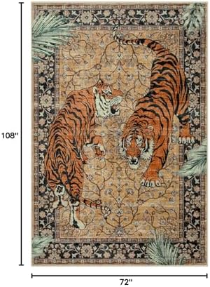 Moynesa Tiger 6x9 Rug, Washable Large Rugs for Living Room, Vintage Non Slip Boho Bedroom Area Rug, Ultra Thin Soft Indoor Floor Carpet for Dining Room Home Office, Camel - Image 2