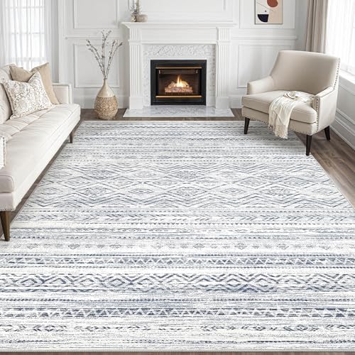 Tortania Area Rug Living Room Rugs- 8x12 Washable Large Soft Neutral Boho Moroccan Bohemian Farmhouse Rug Indoor Floor Carpet for Bedroom Under Dining Table Home Office Decor - Dark Blue by Tortania