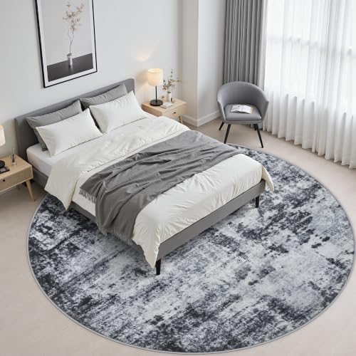 Round Area Rug Living Room: 4 ft Modern Washable Carpet Dark - Image 4