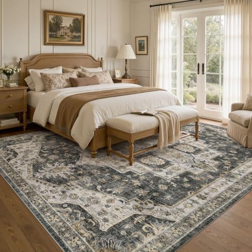 UERMEI 7x9 Area Rug for Living Room Washable Vintage Non Slip Black - Image 2