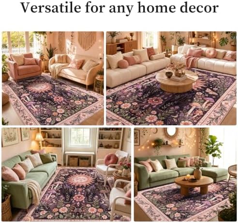 6x9 Black and Pink Area Rug Living Room Bedroom, Washable Boho Gothic Rug - Image 3