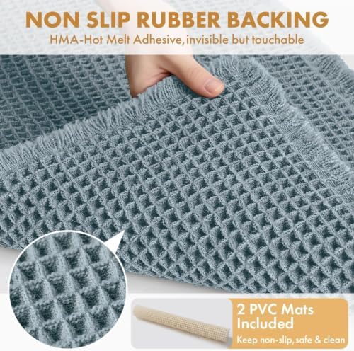 MIULEE Set of 2 Waffle Bathroom Rugs Dusty Blue Bath Mat 17"x24"+18"x30" - Image 4