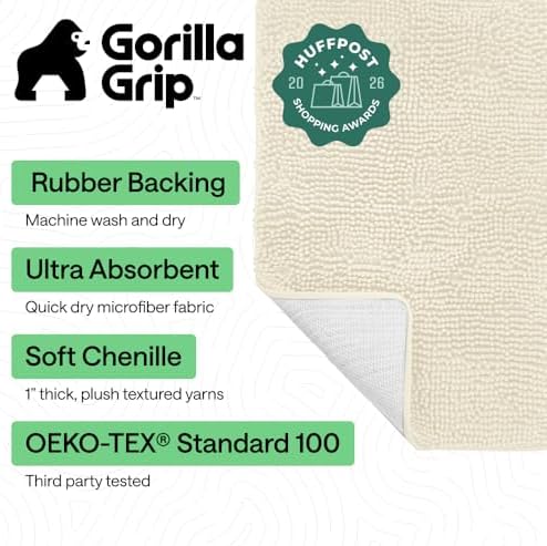 GORILLA GRIP Bath Rug Mat for Bathroom, Thick Chenille, 48x17 Ivory Cream - Image 2