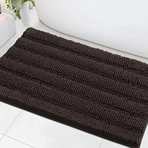 H.VERSAILTEX Bath Mats for Bathroom Non Slip Extra Thick Chenille Striped Bath Rug 24" x 36" Absorbent Non Skid Fluffy Soft Shaggy Rugs Washable Plush Mats for Indoor, Bath Room, Tub - Chocolate by HVERSAILTEX