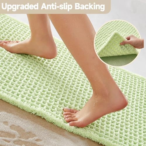 TYUU Waffle Bath Mat, Boho Bathroom Rugs Non Slip, 48x24 Pale Green - Image 4