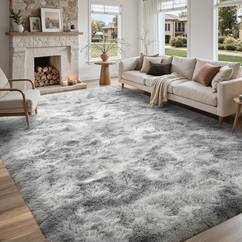 5x8 ft Rug for Living Room Fluffy Grey White Shag Rug Non-Slip Area Rugs Carpet for Bedroom Nursery Kids PlayRoom Dorm Office Indoor Modern Plush Carpets by Lo%CC%80utiRootHome