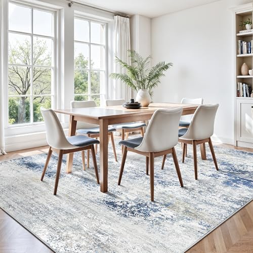 8x10 Area Rugs, Abstract Modern Ultra Soft Washable Rug, Non Slip Carpet with Rubber Back Stain Resistance Rugs for Living Room, Bedroom, Dining Room Decor(Blue & White) - Image 4