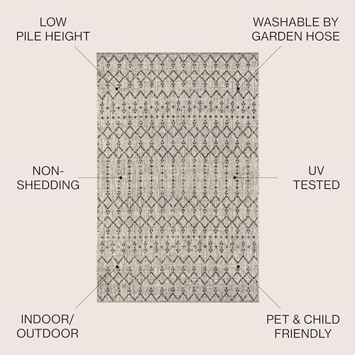 JONATHAN Y Moroccan Geometric Indoor Outdoor Round Area Rug 4 Ft Light Gray/Black, Ourika Textured Weave for Backyard, Patio, Porch, Easy-Cleaning, High Traffic Pet-Friendly, Non-Shedding SMB108E-4R - Image 2