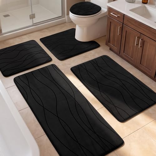 YIHOUSE Bathroom Rugs Set 5 Piece, Memory Foam Bath Mat Black by YIHOUSE