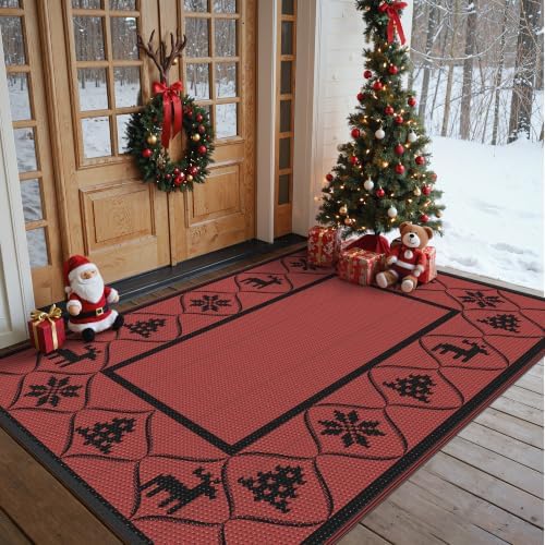 GENIMO Outdoor Rug, Waterproof Plastic Rugs for Patio, 6'x9' Ruby Black - Image 2