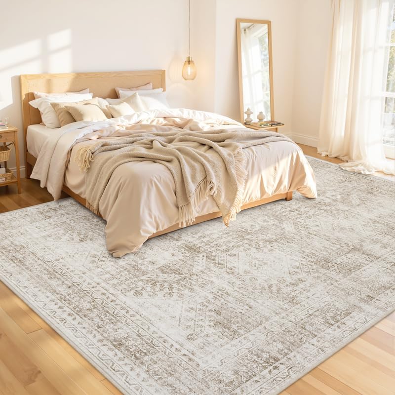 10x12 Area Rugs Living Room: Bedroom Neutral Washable Carpet Brown - Image 2