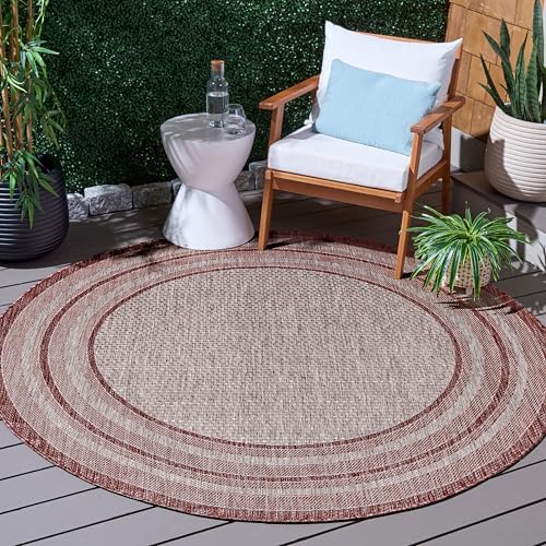 SAFAVIEH Courtyard Outdoor Round Rug 7'10", Grey & Red CY8475-36512 by Unknown