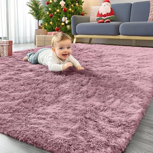 OLANLY Area Rugs for Living Room Bedroom, Machine Washable 4x5.9 ft Soft Fluffy Shaggy Bedside Rug, Indoor Floor Carpet for Kids Girls and Boys, Dorms, Nursery Rooms, Home Decor Aesthetic, Blush by OLANLY